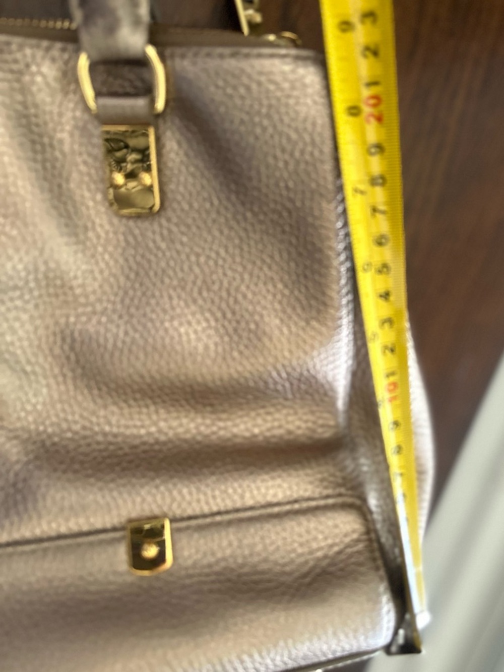 Lauren Ralph Lauren Metallic Pewter Pebbled Leather Satchel - Picture 13 of 16
